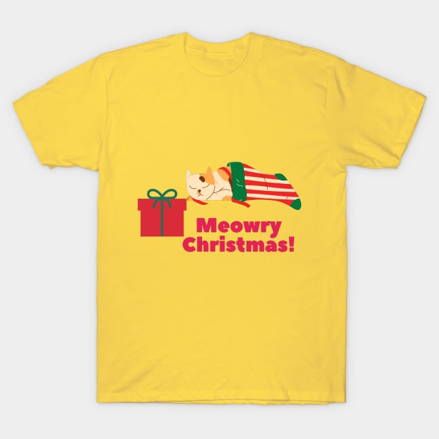 Meowry Christmas - Merry Christmas Cat T-Shirt by Christamas Clothing